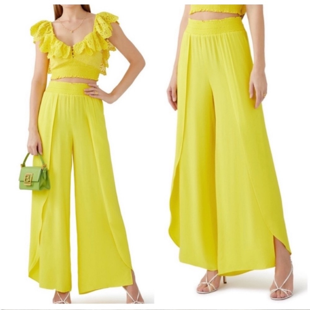 Alice + Olivia Larissa wide leg open pleats pants size L Yellow missing size tag